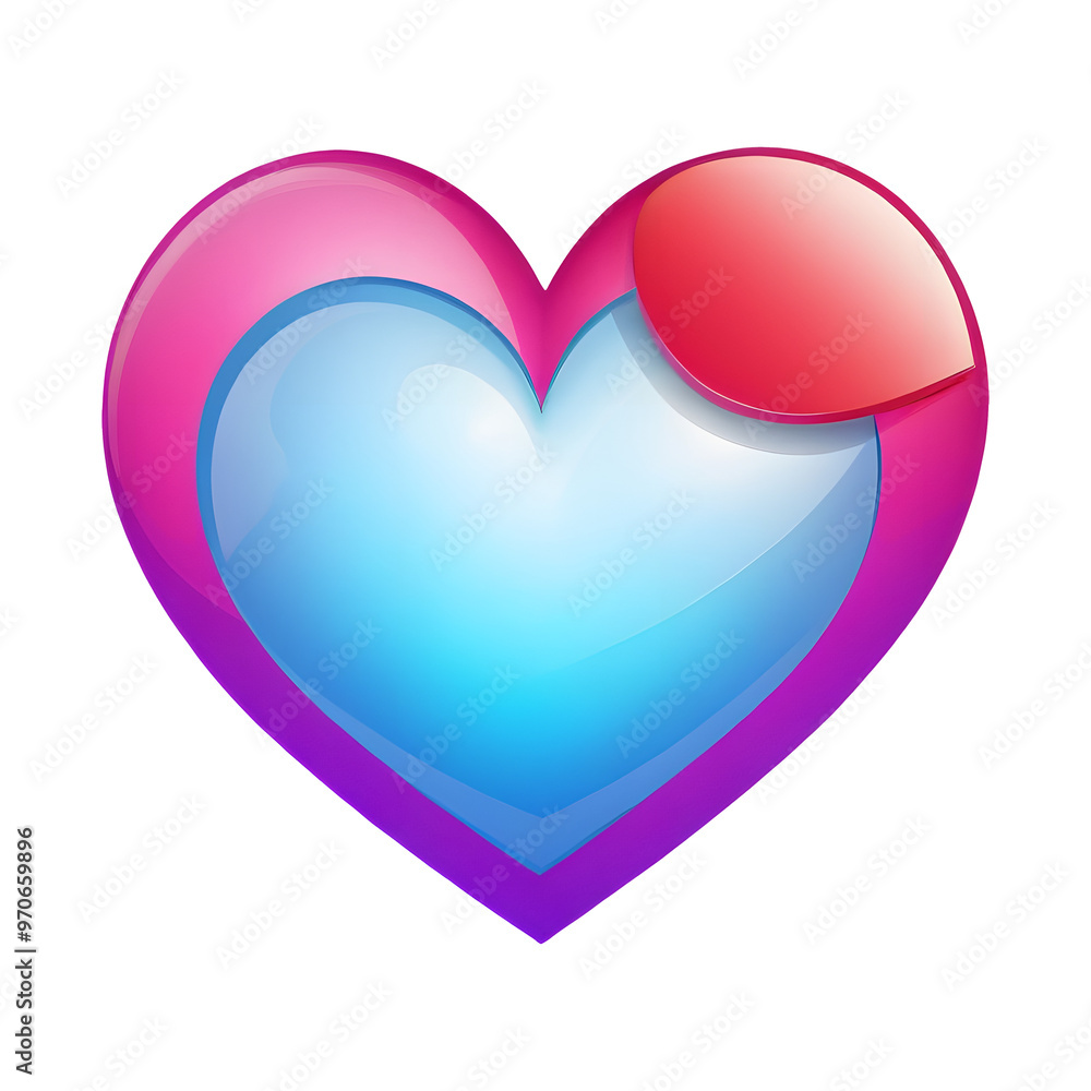 A vibrant and glossy 3D heart icon featuring layers of pink and blue hues. The heart has a reflective surface, giving it a three-dimensional appearance, perfect for themes related to love A vibrant and glossy 3D heart icon featuring layers of pink and blue hues. The heart has a reflective surface, giving it a three-dimensional appearance, perfect for themes related to love