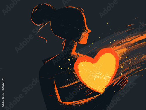 Abstract Glowing Heart: An Illustrated Symbol of Human Connection and Compassion