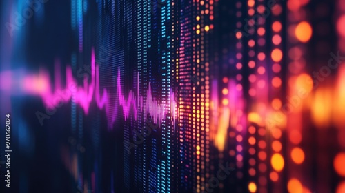 Wallpaper Mural Glowing Screen Displaying Colorful Audio Waveforms, Symbolizing Advanced Sound Analysis and Technology Torontodigital.ca