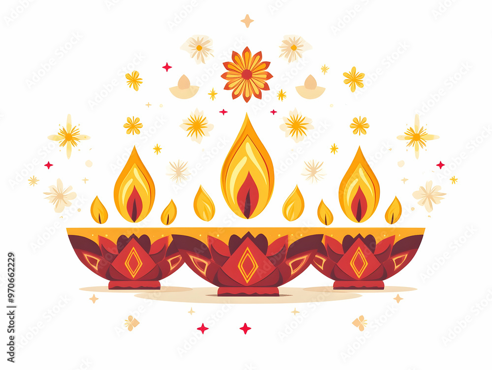 Abstract Vector of Flat Diwali Lantern and Diyas with Floating Patterns Isolated on White Background - Celebrating Festive Spirit with Modern Design Abstract Vector of Flat Diwali Lantern and Diyas with Floating Patterns Isolated on White Background - Celebrating Festive Spirit with Modern Design