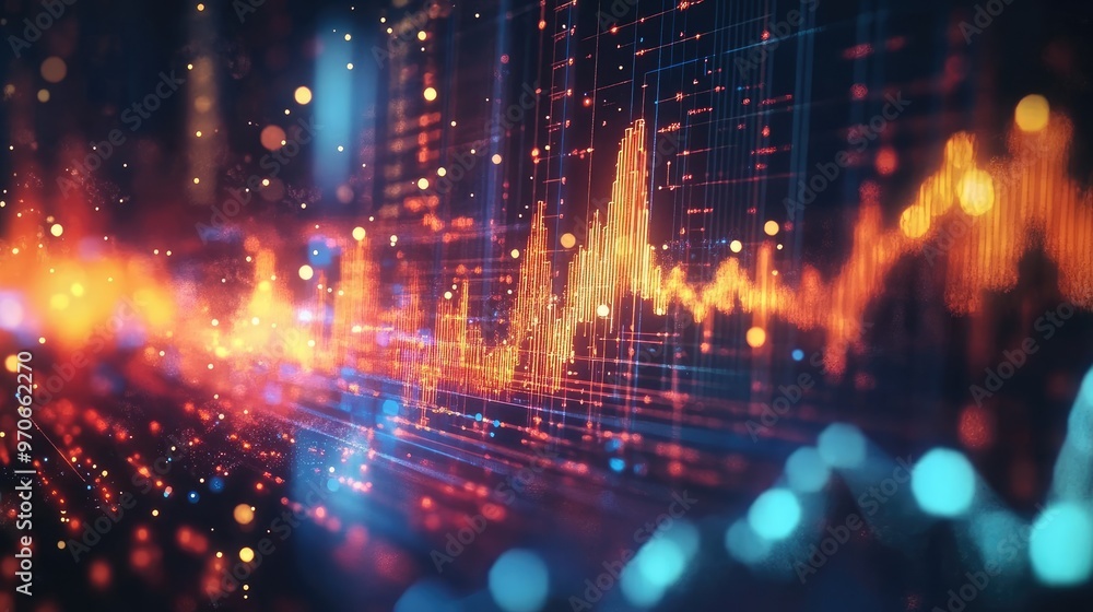 Fototapeta premium Glowing Screen Displaying Colorful Audio Waveforms, Symbolizing Advanced Sound Analysis and Technology