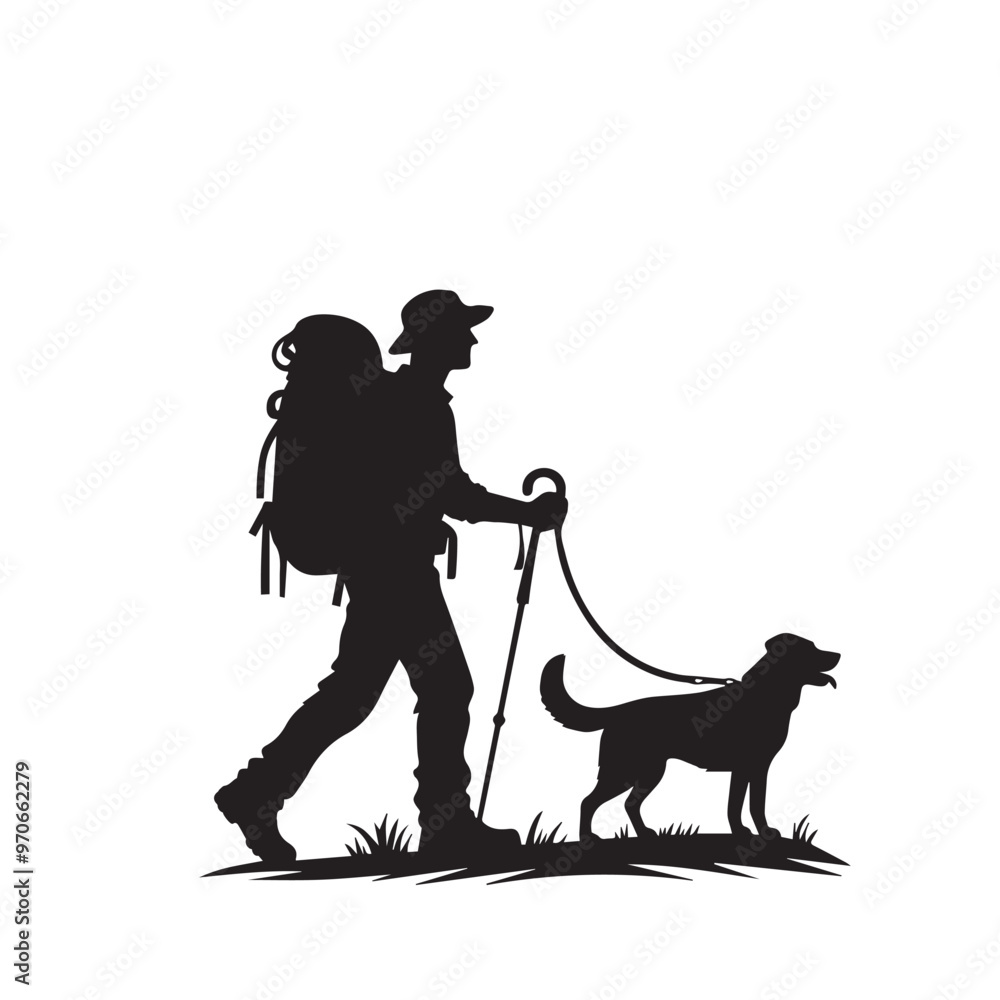 Traveler with dog vector design. Travel man with dog silhouette isolated on white background. Traveler with dog vector design. Travel man with dog silhouette isolated on white background.