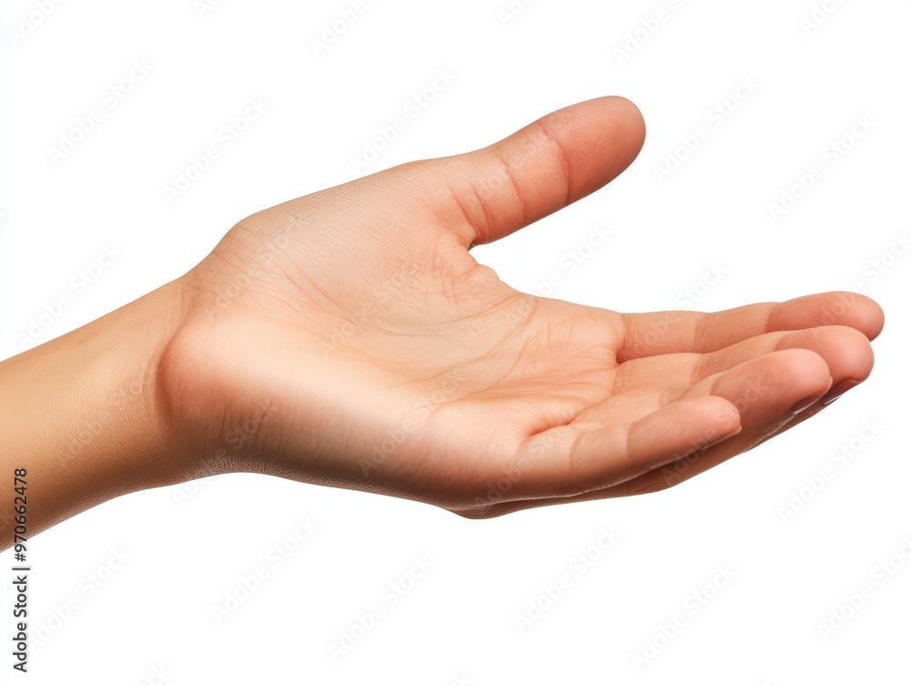 Isolated Open Hand on White Background: Gesture of Offering and Support Isolated Open Hand on White Background: Gesture of Offering and Support