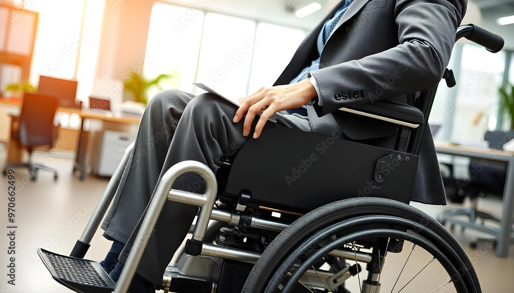 Closeup of a Man in a Suit Sitting in a Wheelchair in an Office Setting Closeup of a Man in a Suit Sitting in a Wheelchair in an Office Setting