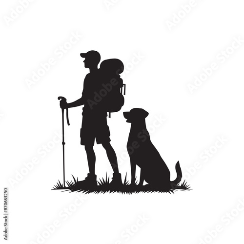Traveler with dog vector design. Travel man with dog silhouette isolated on white background.