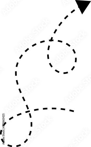 Hand drawn dotted arrow. Hand drawn freehand different curved lines, swirls arrows. Curved arrow line. Doodle, sketch style. Isolated Vector illustration.