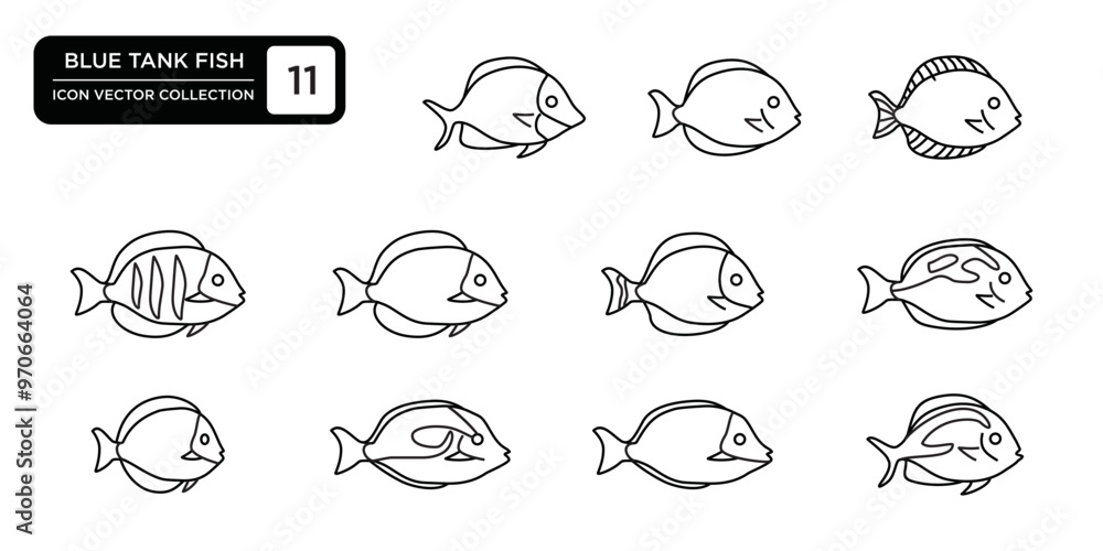 blue tank fish icon collection, editable and resizable vector icon templates blue tank fish icon collection, editable and resizable vector icon templates