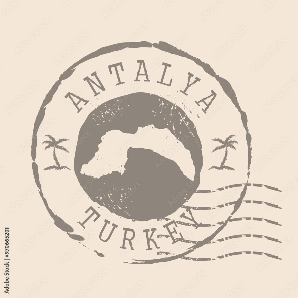 Obraz premium Stamp Postal of Antalya is city of Turkey. Map Silhouette rubber Seal. Design Retro Travel. Seal of Map Antalya grunge for your design. EPS10