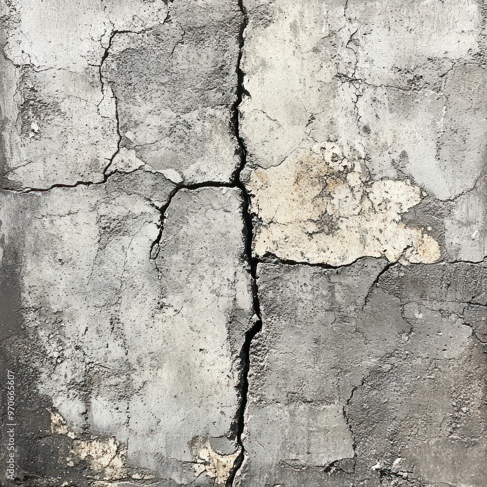Cracked and Weathered Concrete Wall with a Large Crack Cracked and Weathered Concrete Wall with a Large Crack