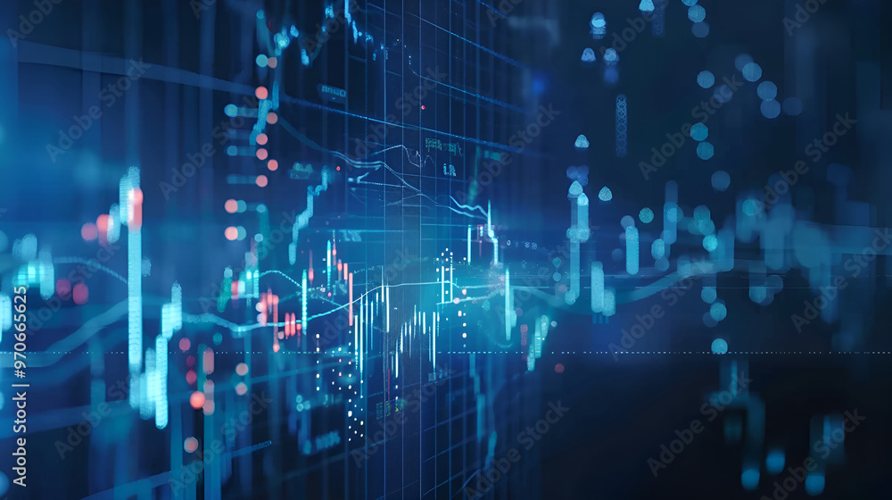 Futuristic digital financial chart with dynamic blue lines and glowing bars on a dark background. Futuristic digital financial chart with dynamic blue lines and glowing bars on a dark background.