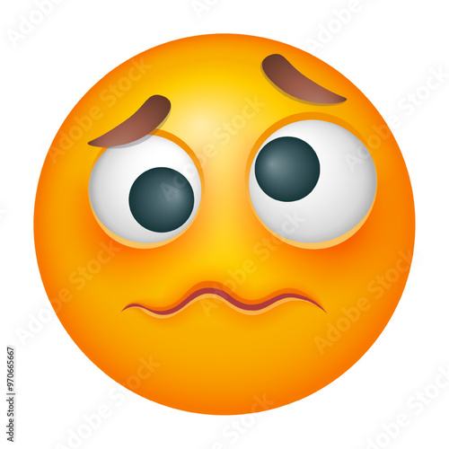 Confused emoji on white background. Cute emoticon.
