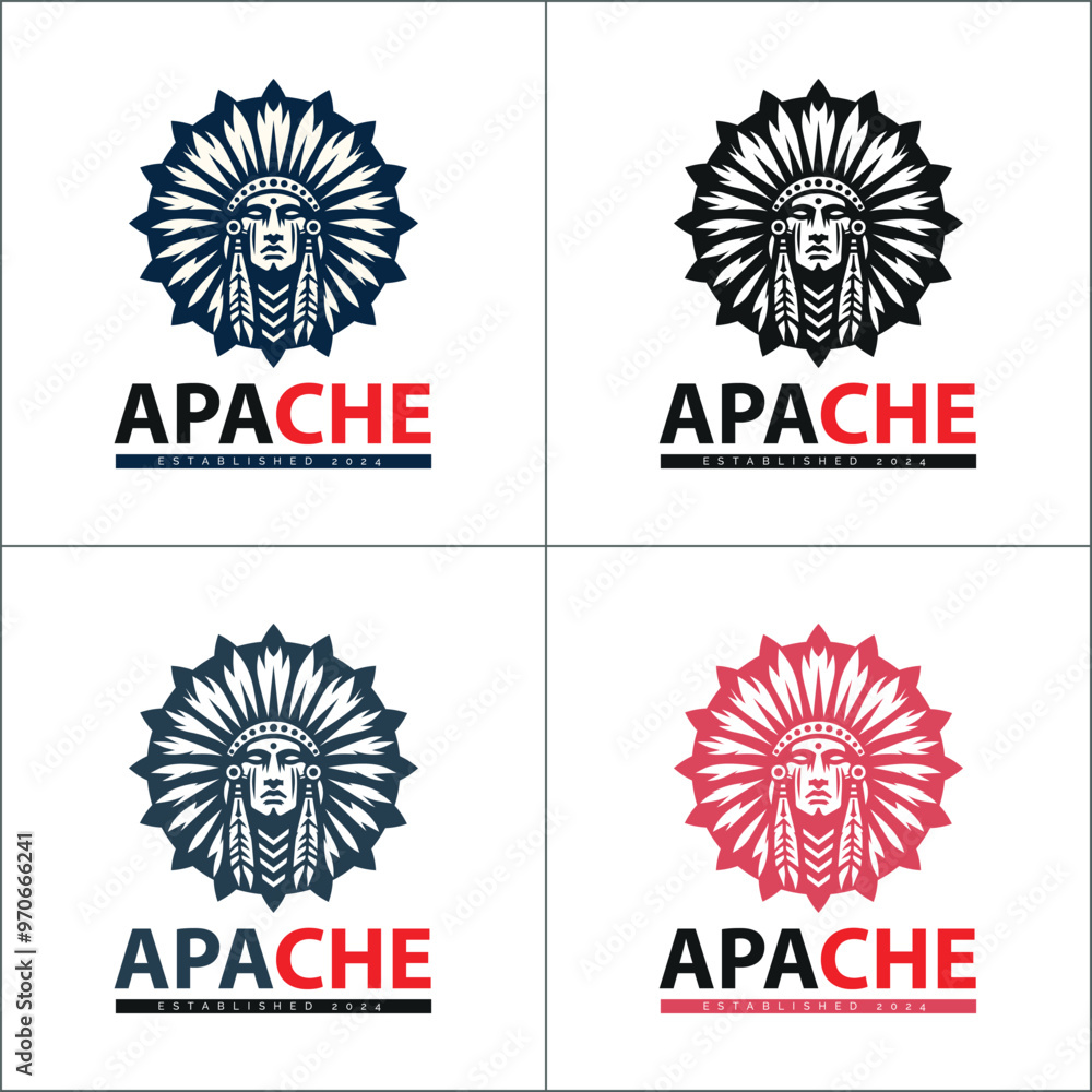 Fototapeta premium Apache indian aztec native american warrior tribes face head logo set silhouette template design