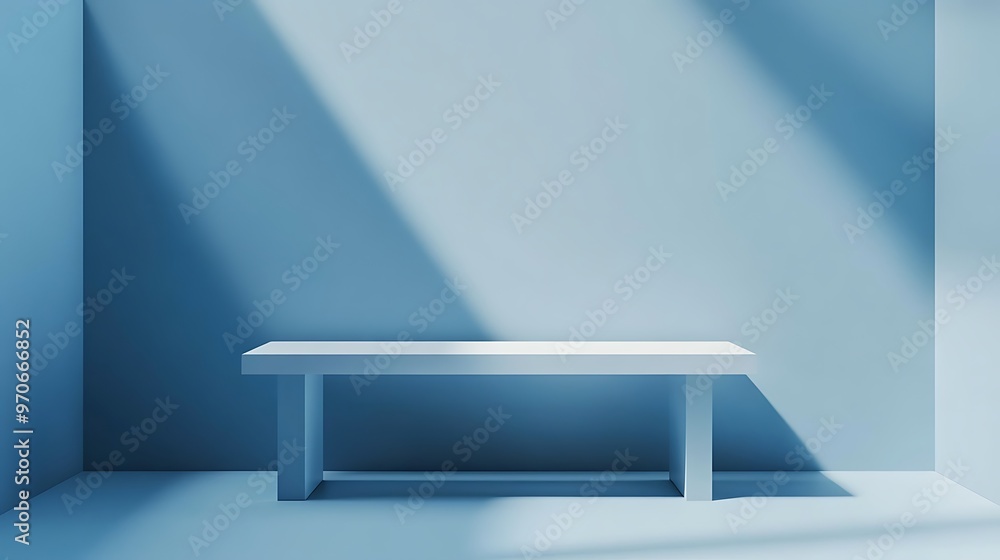 Minimalist White Table in a Blue Room with Sunlight Minimalist White Table in a Blue Room with Sunlight