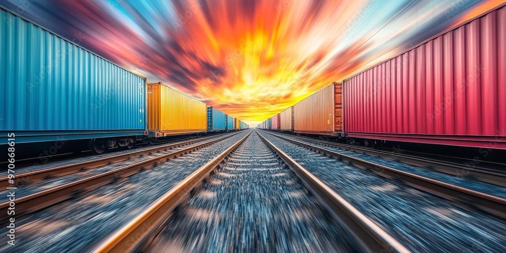 Obraz premium Vibrant Cargo Train With Shipping Containers