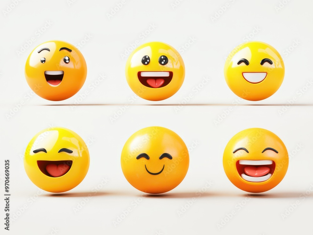 Fototapeta premium Set of Smiling Emojis on White Background