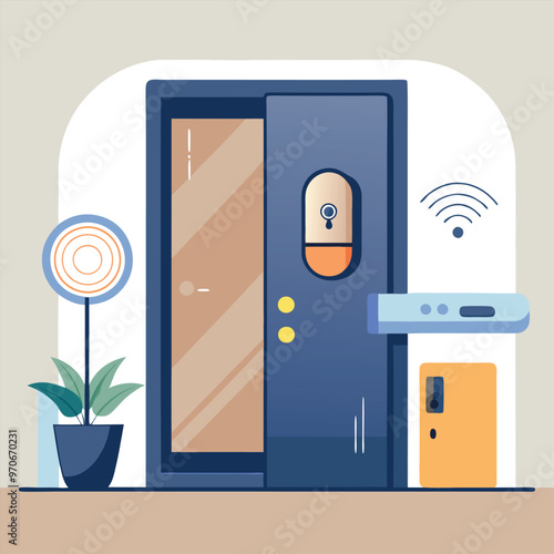 Adobe Illustrator Artwork Illustration a smart lock that can be controlled via a smartphone app