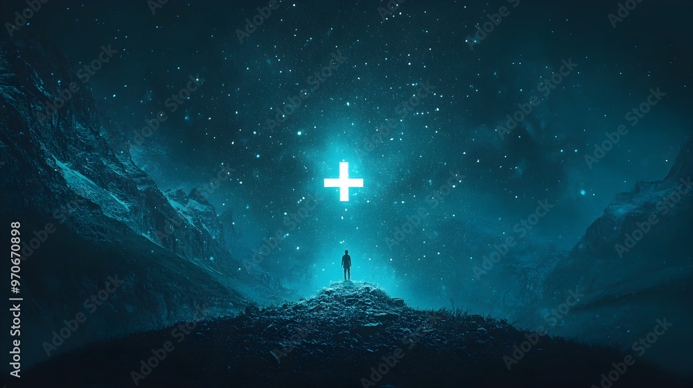 Surreal Digital Artwork of Glowing Swiss Flag in Celestial Sky Surreal Digital Artwork of Glowing Swiss Flag in Celestial Sky