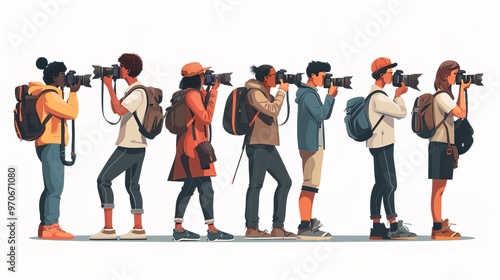 World Photography Day Illustration Man and Woman Photographer

 photo