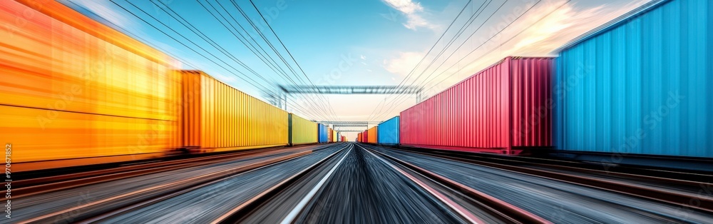 Naklejka premium Vibrant Cargo Train With Shipping Containers