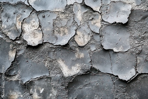 Close-up of Cracked and Peeling Gray Paint