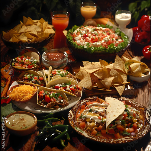 A Feast of Tacos, Tortilla Chips, and Dips - A Delicious Photo of Mexican Food