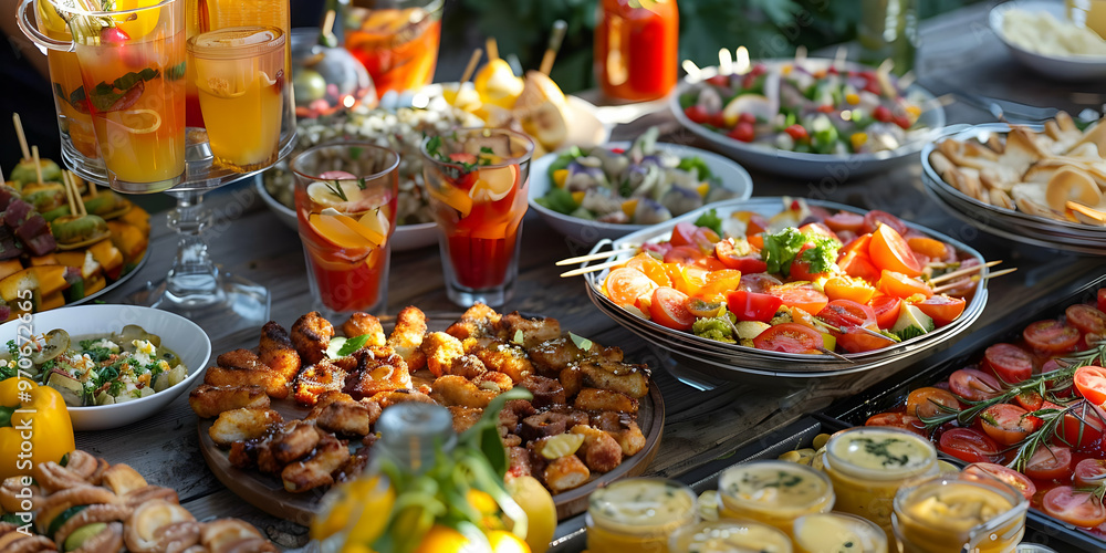 Photo of Delicious Food and Refreshing Drinks Laid Out For a Party Photo of Delicious Food and Refreshing Drinks Laid Out For a Party