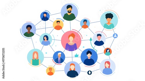 Social media network, interconnected people, flat design illustration photo