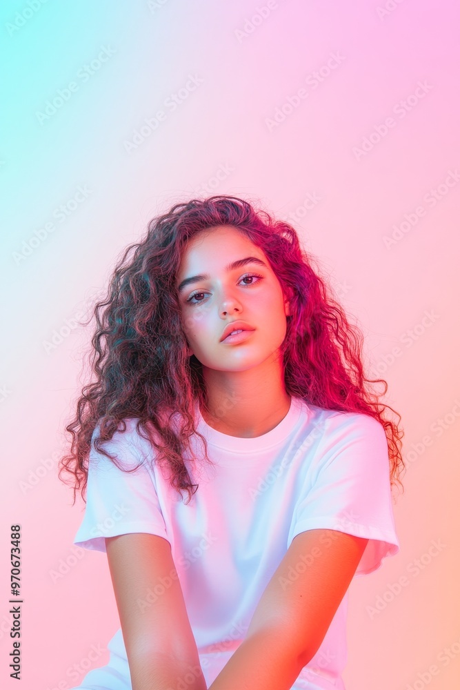 Beautiful Brazilian teen in vibrant pastel colors skin care portrait Beautiful Brazilian teen in vibrant pastel colors skin care portrait