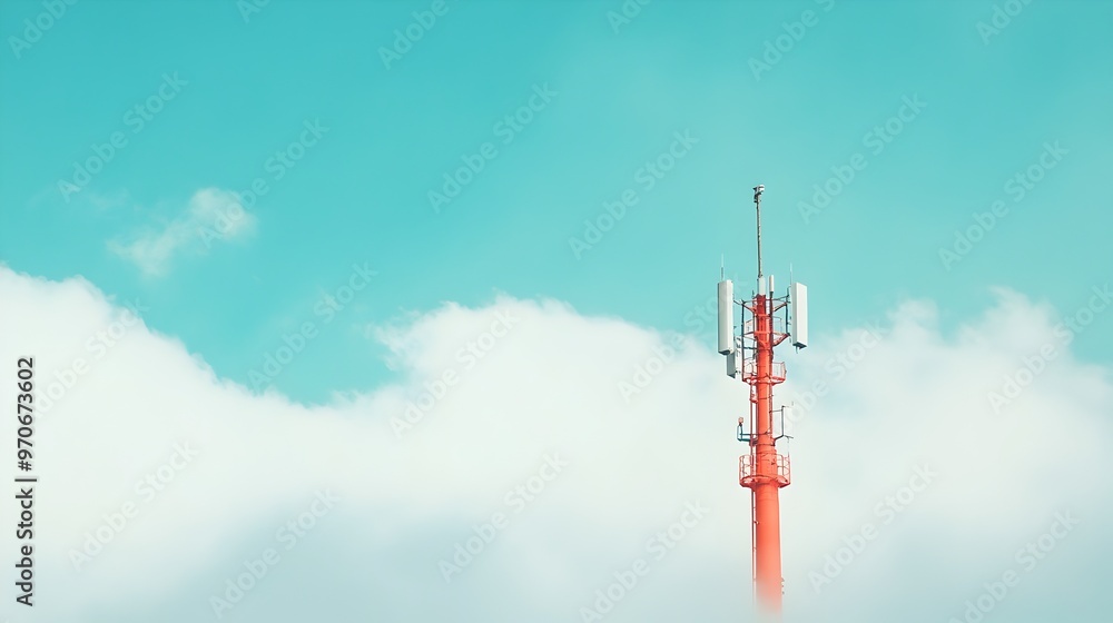 Towering Telecom Signal Mast Reaching for the Cloudy Skies Towering Telecom Signal Mast Reaching for the Cloudy Skies