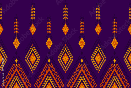 Motif ethnic pattern art. Seamless pattern in tribal. Aztec geometric ornament print. Mexican style. purple background. Design for illustration, fabric, clothing, carpet, textile, batik, embroidery.