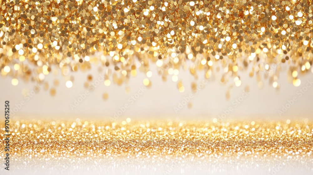 Golden Glitter Falling with Bokeh Sparkling Effect