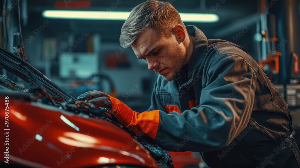 The Mechanic Working on Engine The Mechanic Working on Engine