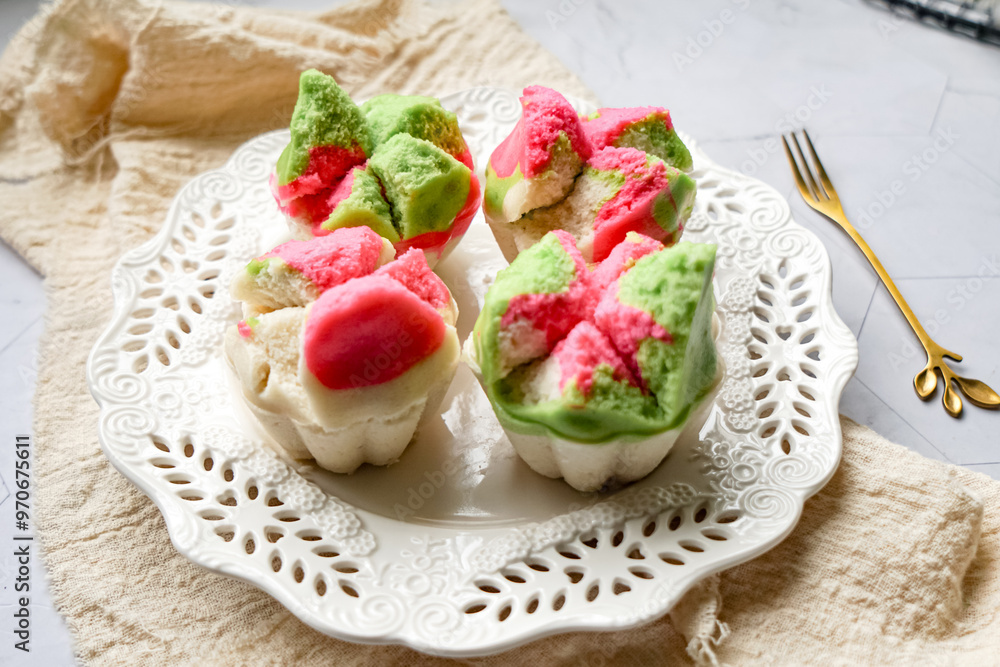 Colourful Blossom Steamed Cupcake or Apam Mekar Colourful Blossom Steamed Cupcake or Apam Mekar