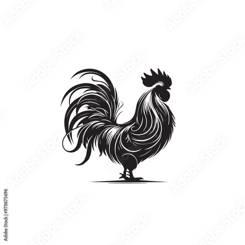Rooster vector logo, icon design. Rooster silhouette. Rooster illustration.