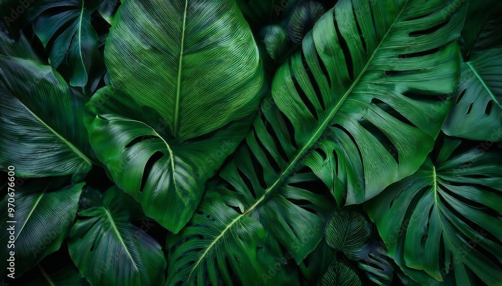 Fototapeta premium Green Leaves Pattern Background. Generated image