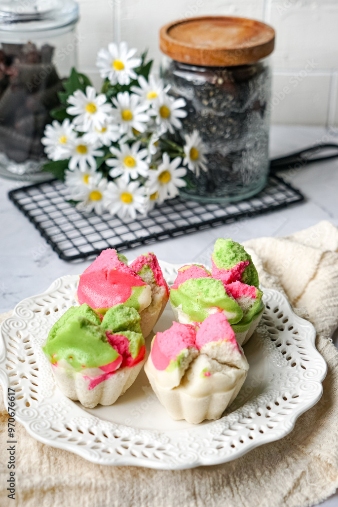 Colourful Blossom Steamed Cupcake or Apam Mekar Colourful Blossom Steamed Cupcake or Apam Mekar