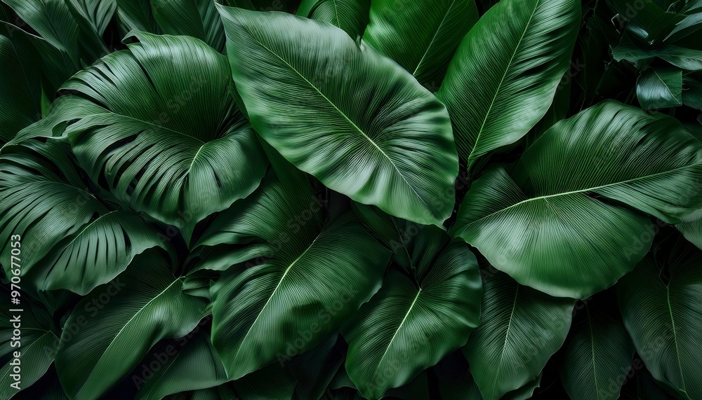 Fototapeta premium Green Leaves Pattern Background. Generated image
