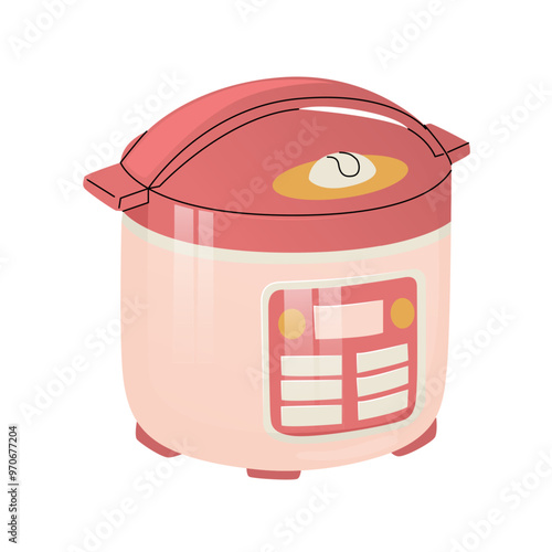 Electric multicooker for automatic cooking. Kitchen utensils to make cooking easier and faster. Multifunctional saucepan. Vector illustration isolated on transparent background.