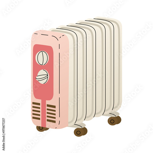 Heater for indoor climate control. Heating the house in cold weather. Rescue from winter frosts. Vector illustration isolated on transparent background.