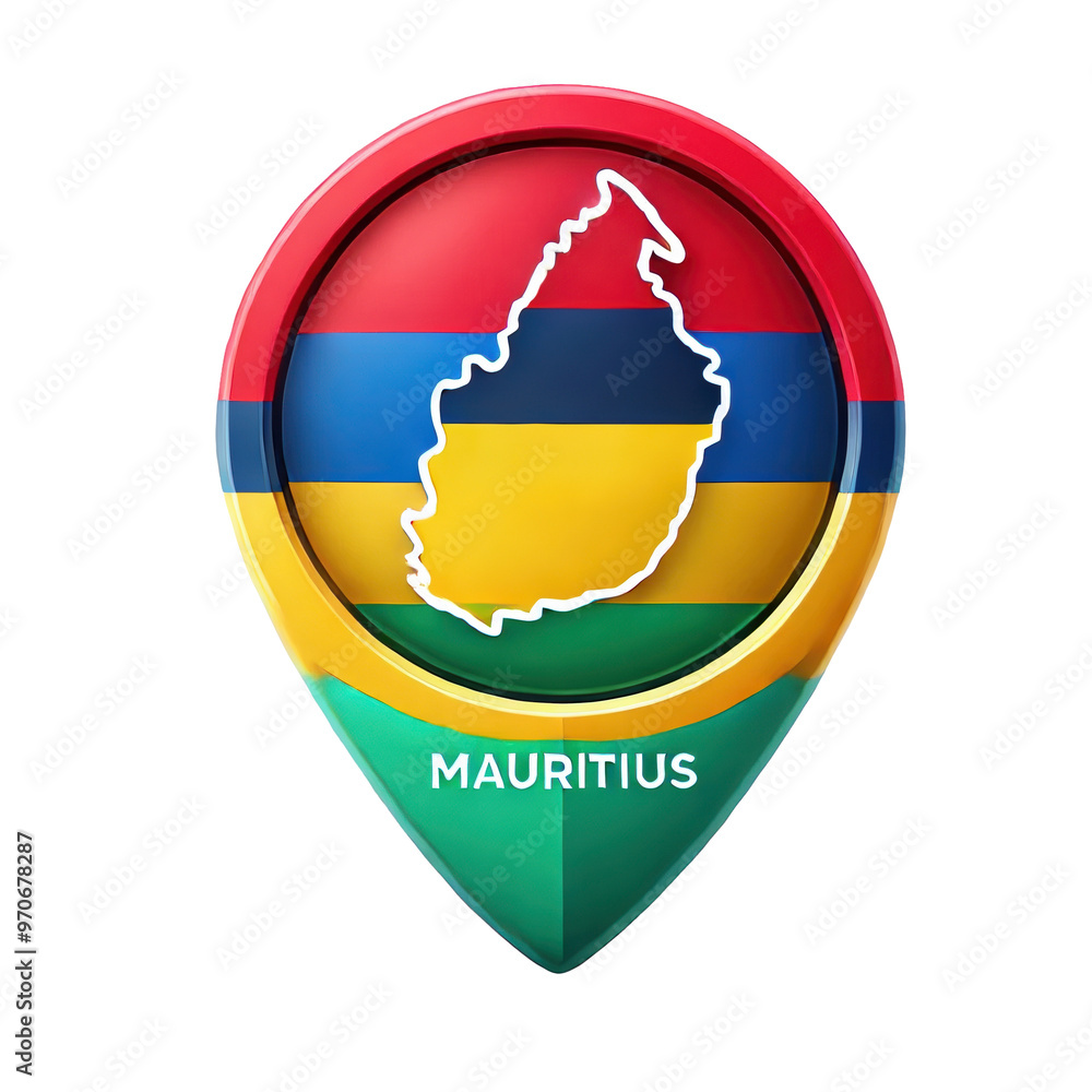 Detailed vector map pointer button in Mauritius colors Stock ...