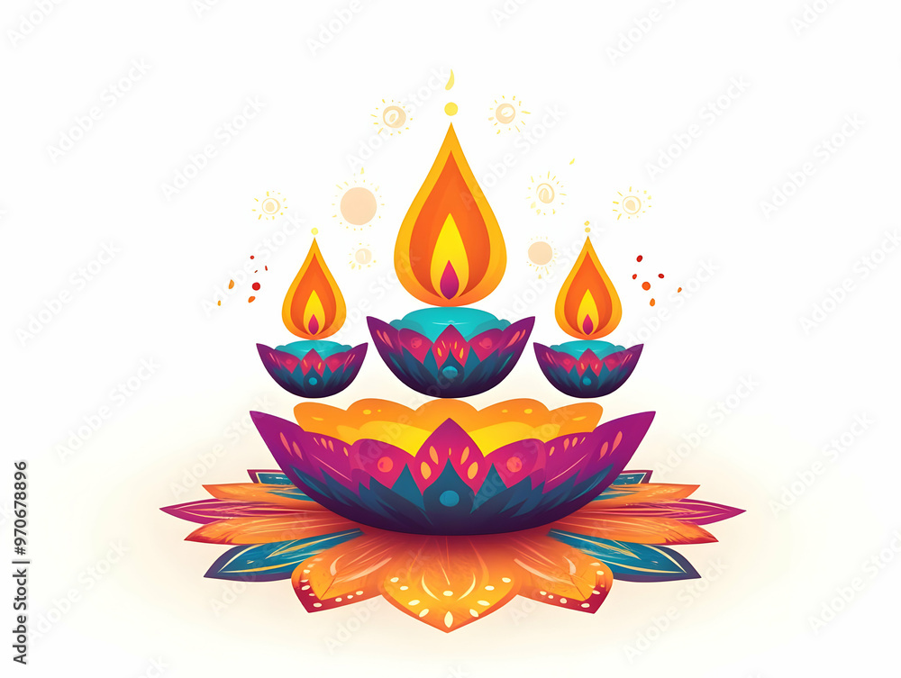 Mid-Air Flat Diwali Diya & Rangoli Vector on White Background Symbolizing Cultural Richness - Artistic Design for Celebrating Festival of Lights Mid-Air Flat Diwali Diya & Rangoli Vector on White Background Symbolizing Cultural Richness - Artistic Design for Celebrating Festival of Lights
