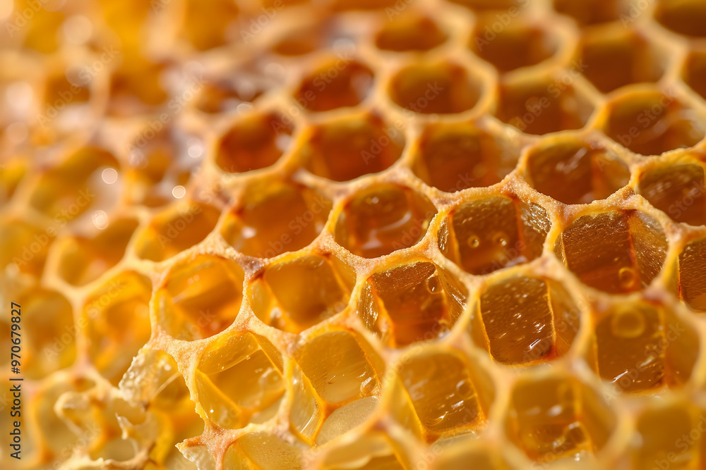 Golden Honeycomb Texture Background Photo: Close-Up of Sweet Honeycomb Cells Golden Honeycomb Texture Background Photo: Close-Up of Sweet Honeycomb Cells