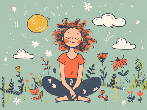 Cartoon Character Serenity Rejuvenate and Reawaken: Depicting Stress Relief and Relaxation