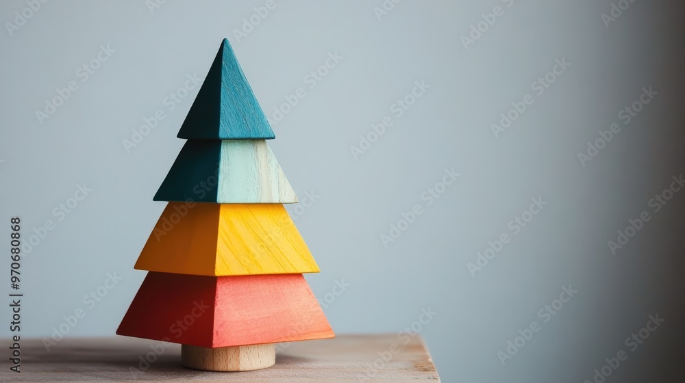 Sapin en bois géométrique avec sections colorées et design minimaliste Sapin en bois géométrique avec sections colorées et design minimaliste