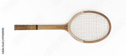 Fotografie old wooden tennis racket isolated on white background