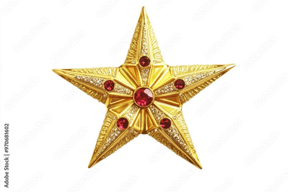 Fototapeta premium Golden Christmas star jewels sticker on white background.