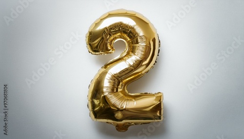 A shiny gold balloon in the shape of the number two decoration ideas for party 