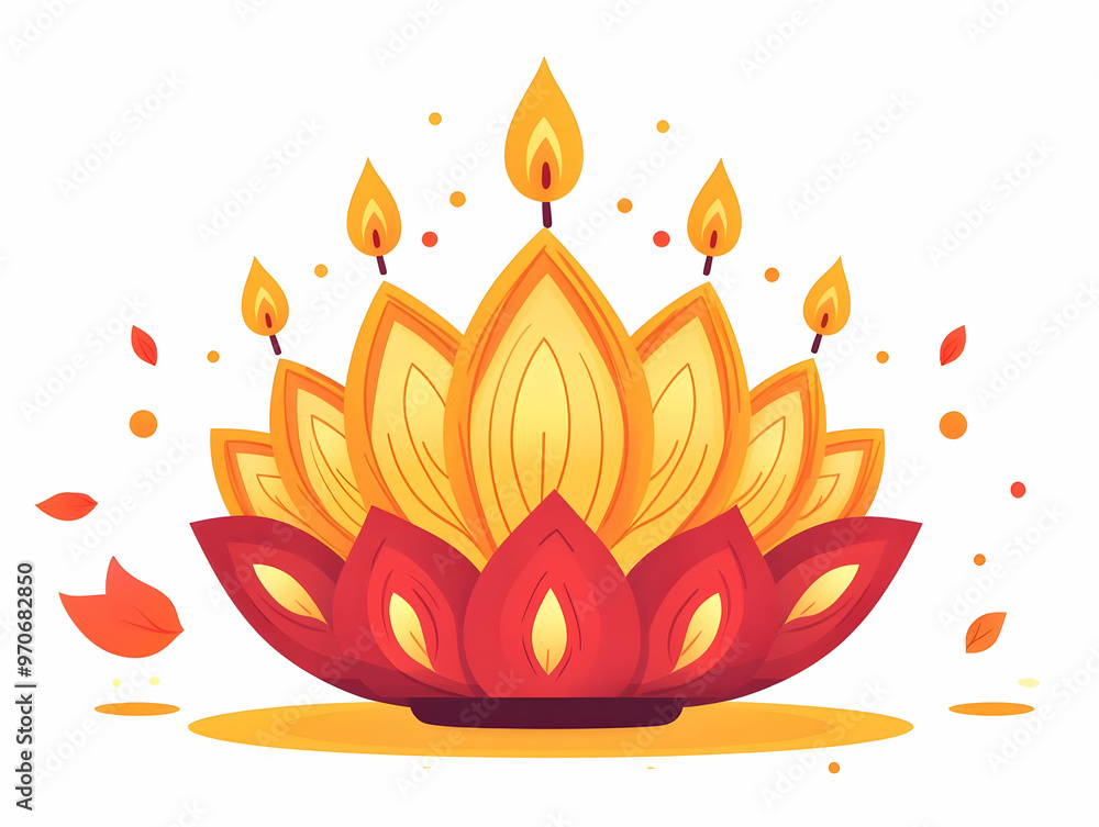 Flat Diwali Lantern and Diya with Lotus Motif Isolated on White Background - Abstract Vector Illustrating Purity and Spiritual Essence for Diwali Celebrations Flat Diwali Lantern and Diya with Lotus Motif Isolated on White Background - Abstract Vector Illustrating Purity and Spiritual Essence for Diwali Celebrations