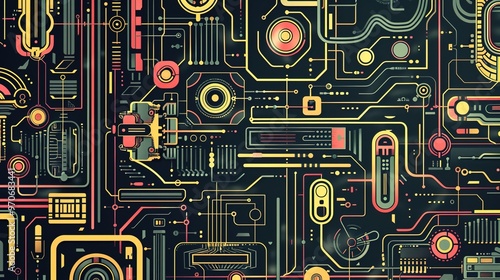 Retro tech pattern wallpaper