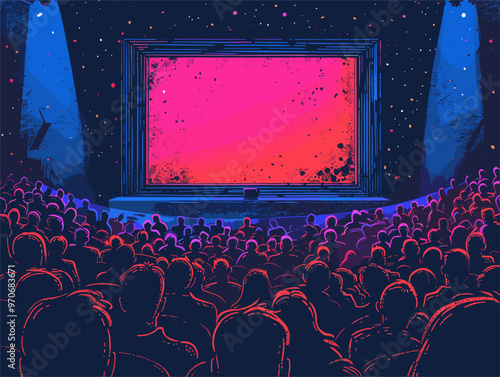 Minimalist Cartoon Theater Stage: A Doodle Illustration for Entertainment, Performance, and Experiencing Live Art